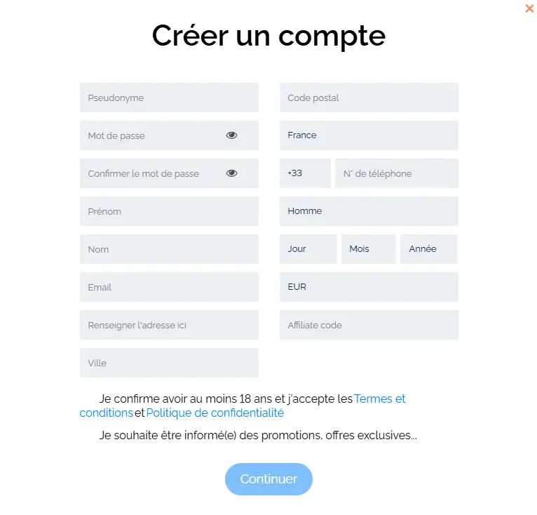 Processus d'inscription DonBet Casino